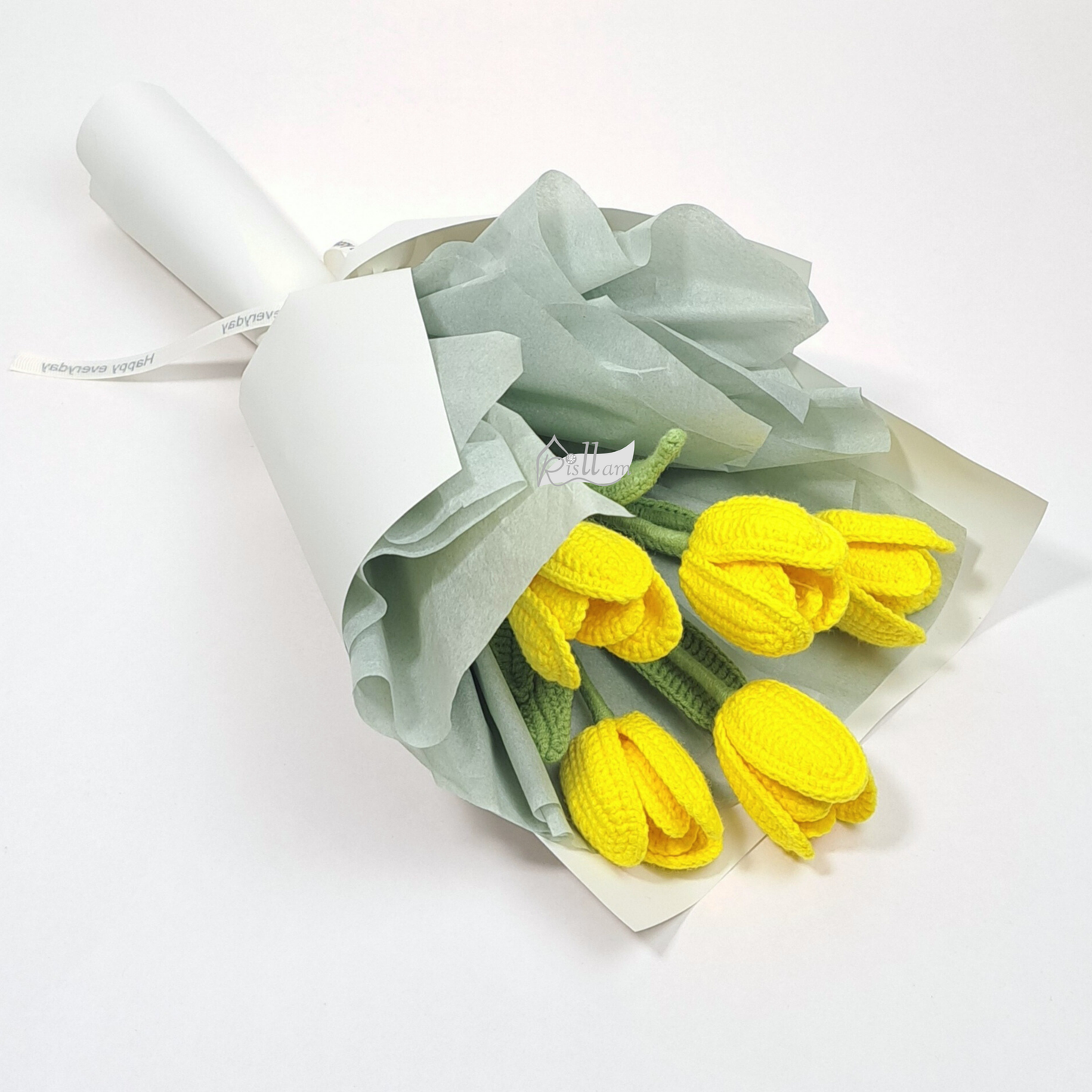 Crochet Tulip 01 Bouquet - 5 stems ( Yellow, Pink, White, Purple, Blue and Red etc.)