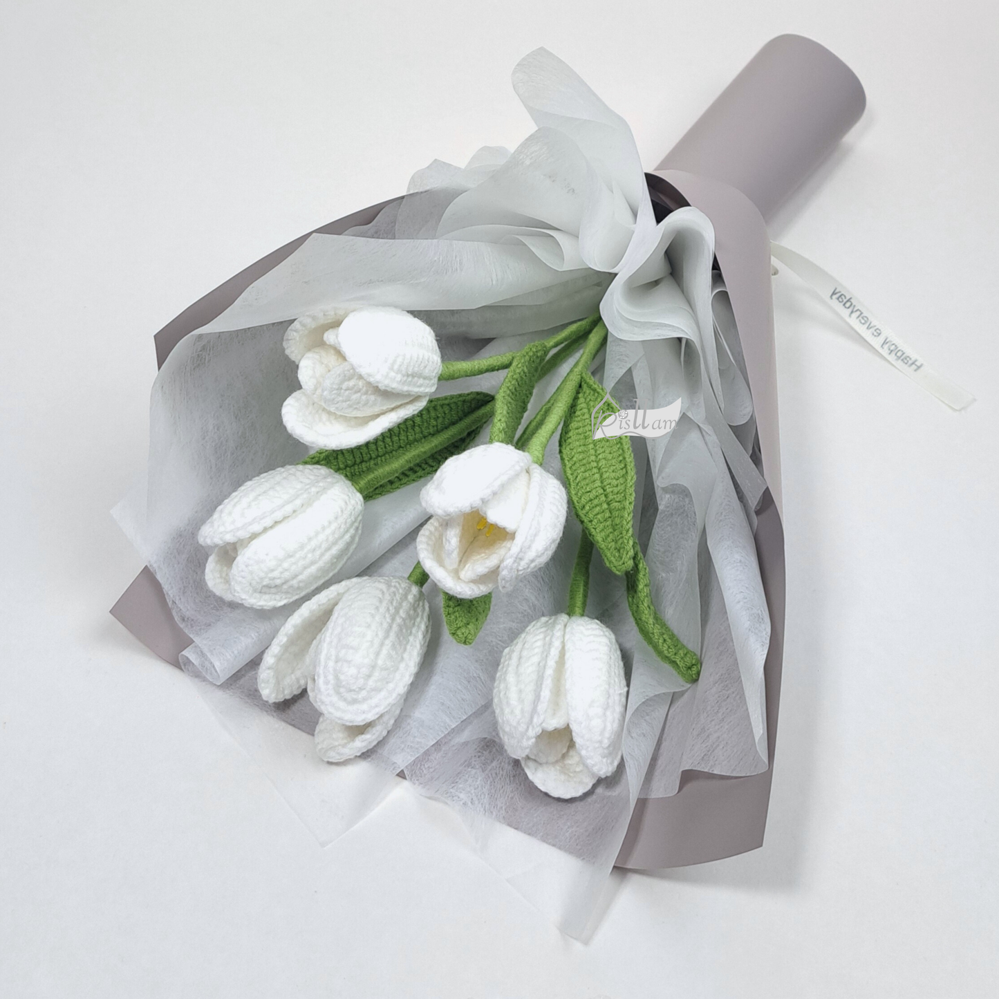 Crochet Tulip 01 Bouquet - 5 stems ( Yellow, Pink, White, Purple, Blue and Red etc.)
