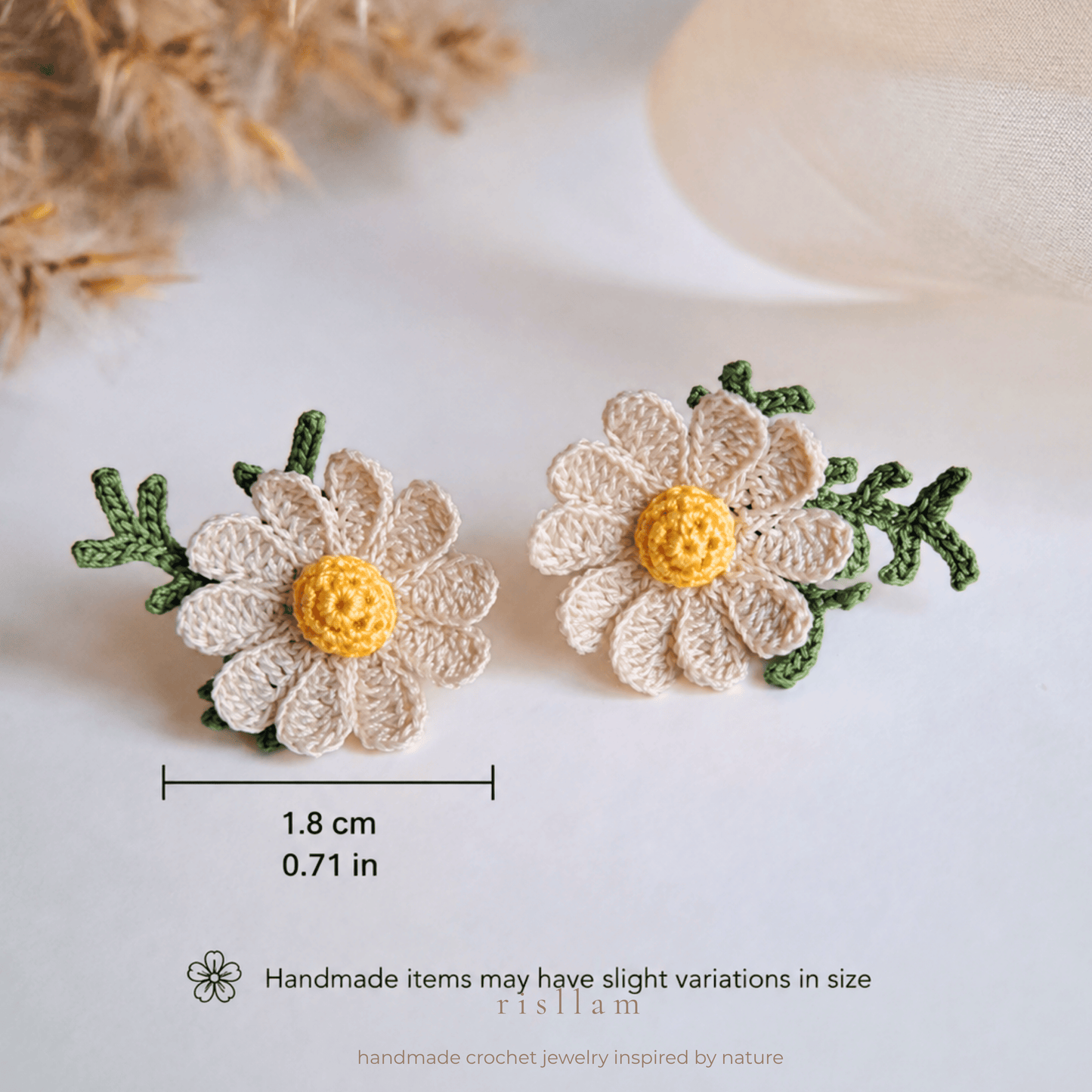Handmade Crochet Daisy Stud Earings