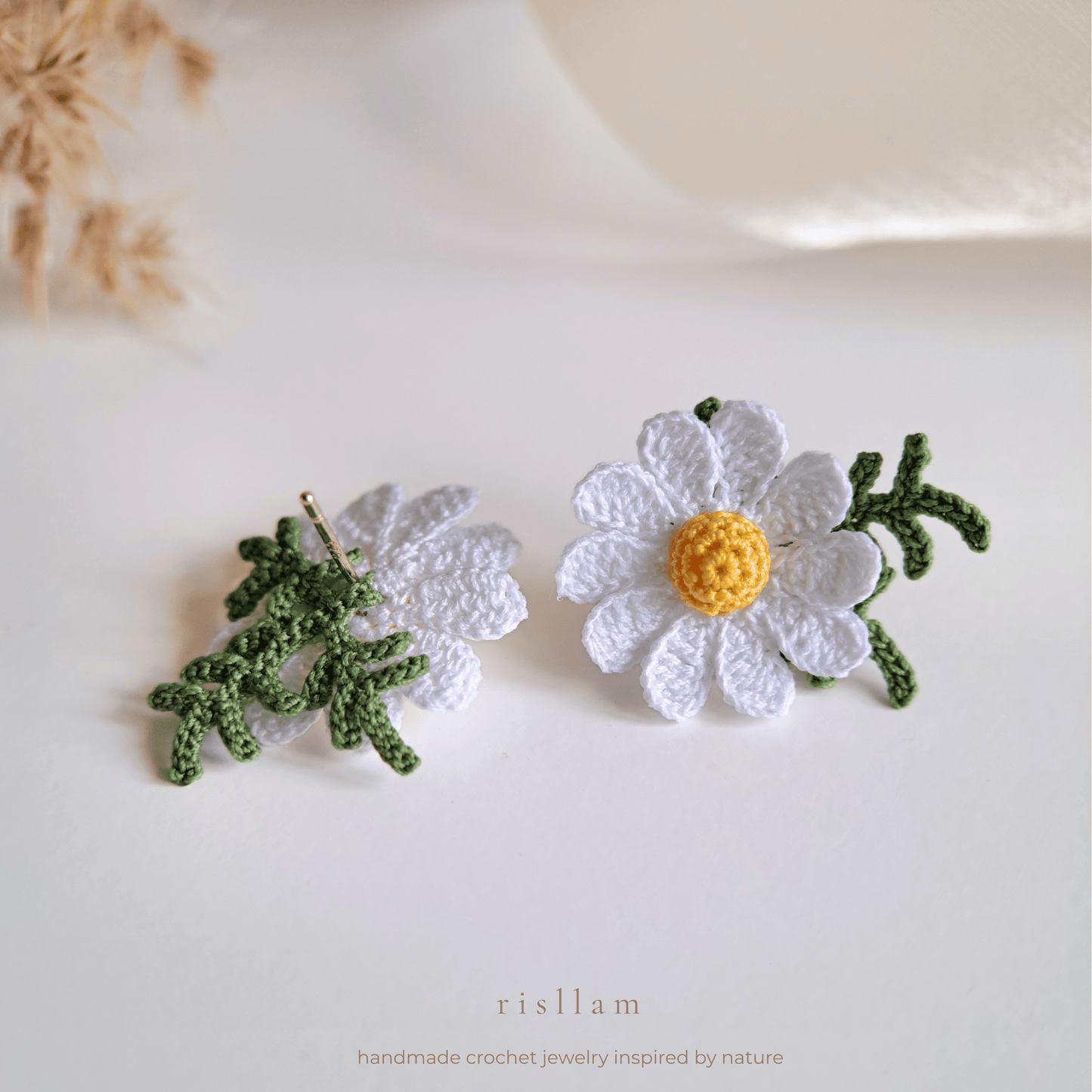 Handmade Crochet Daisy Stud Earings