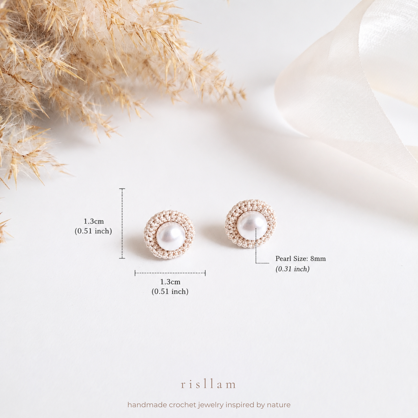 Handmade Crochet Pearl Stud Earrings