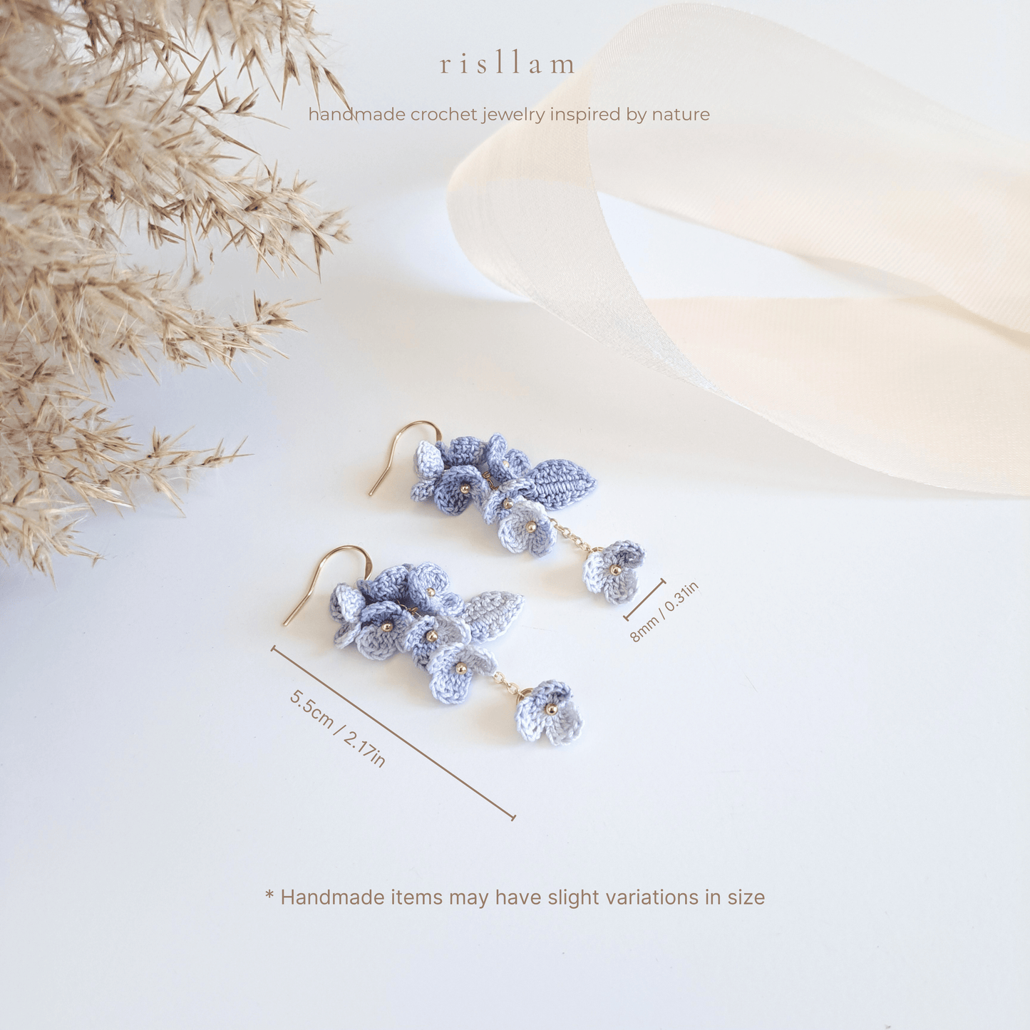 Micro Crochet Blue Blossom Dangle Earings