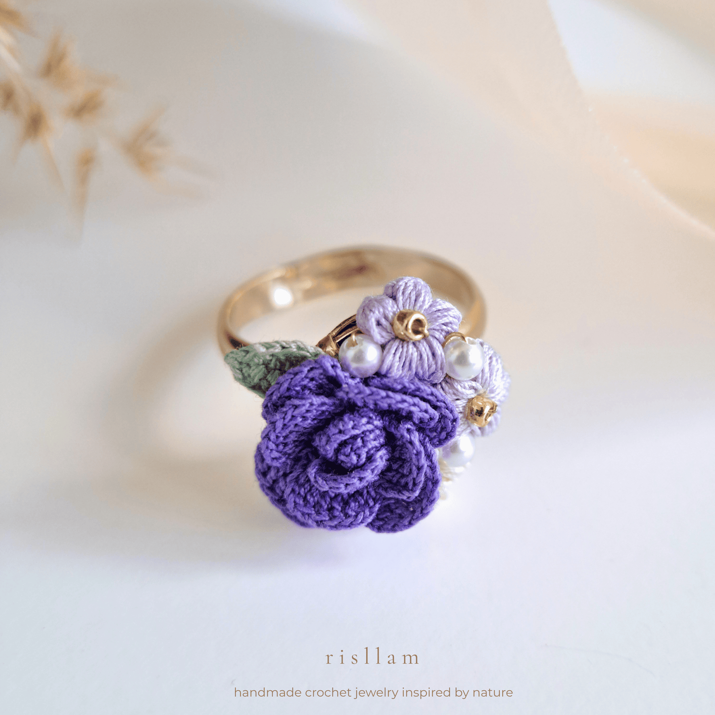 Handmade Crochet Rose & Puff Ring