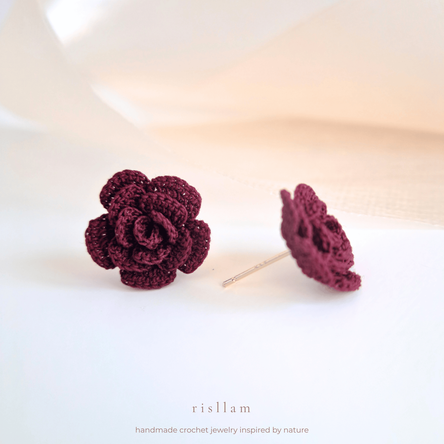 Handmade Crochet Rose Stud Earings