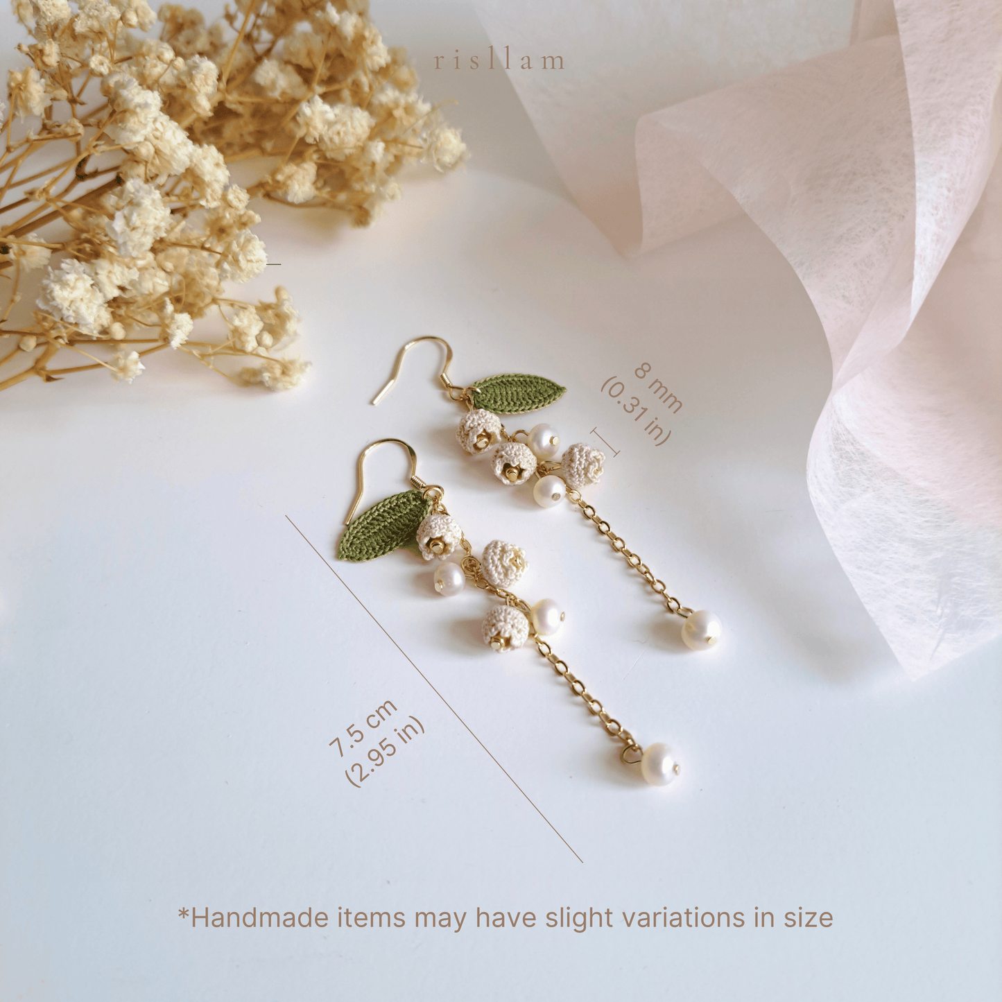 Micro Crochet Lily of the Valley Dangle Earrings