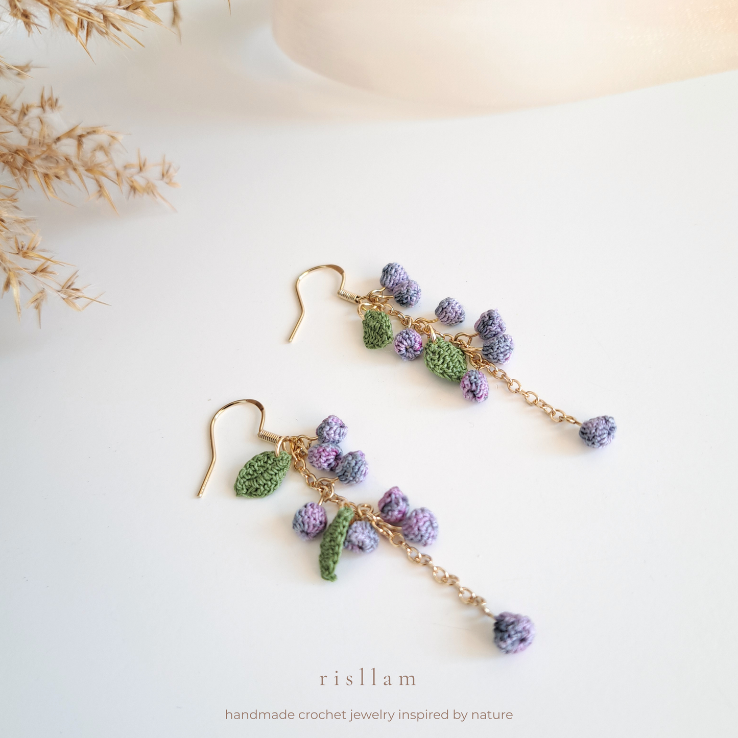 Handmade Crochet Mimosa Flower Dangle Earings