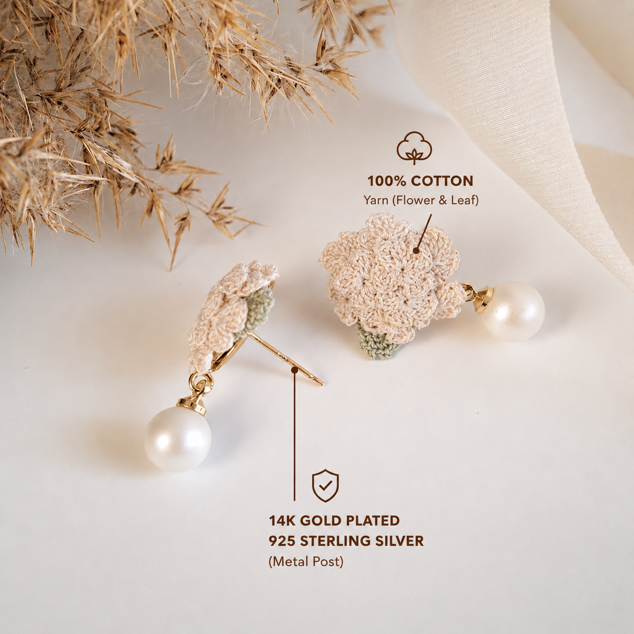 Handmade Crochet Hydrangea Earings