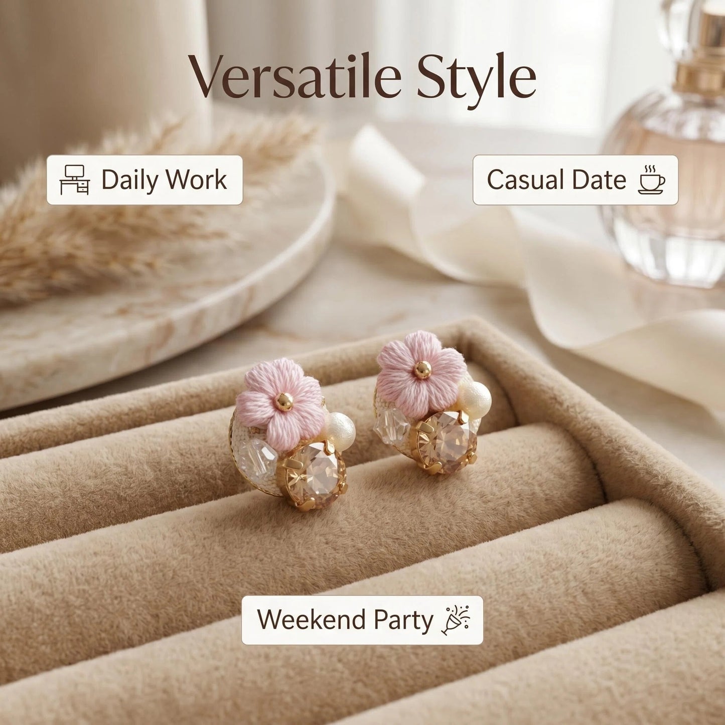 Handmade Crochet Puff Stud Earings