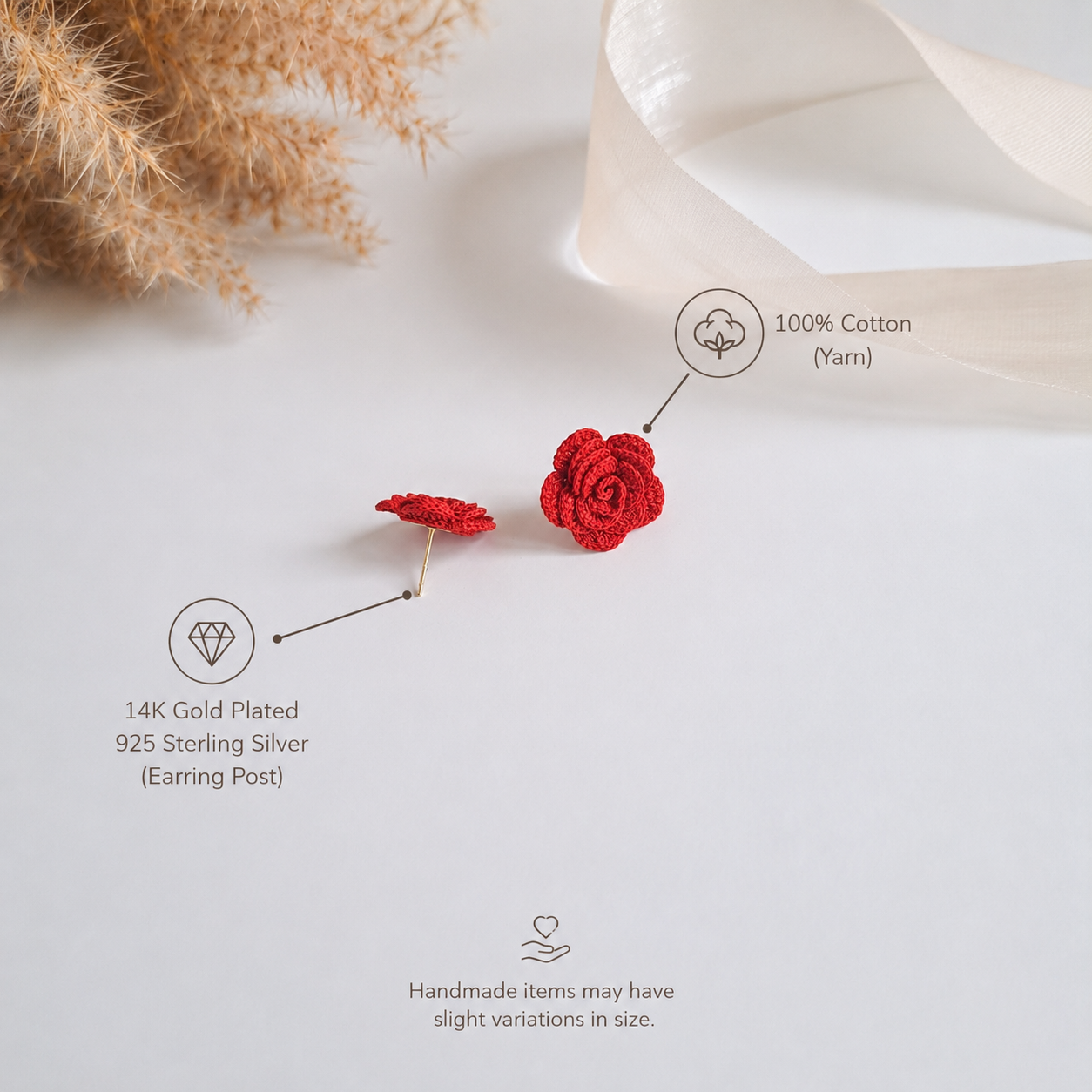 Handmade Crochet Rose Stud Earings