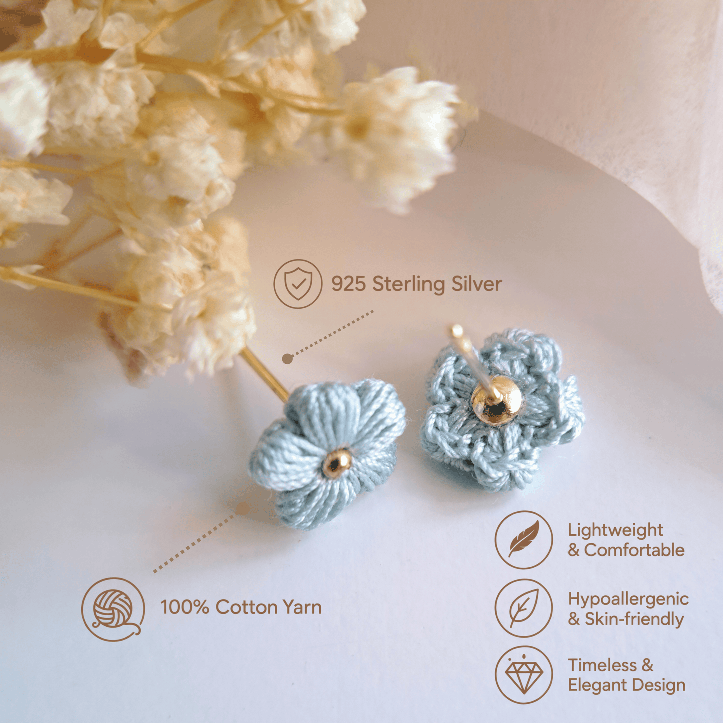 Handmade Crochet Puff Stud Earings