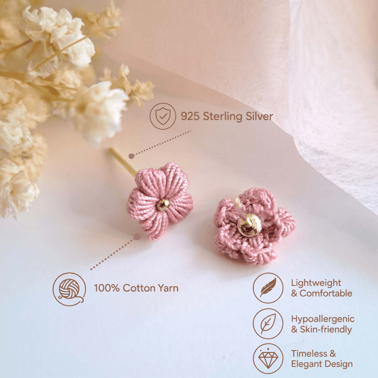 Handmade Crochet Puff Stud Earings