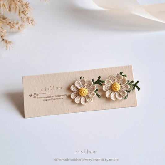 Handmade Crochet Daisy Stud Earings