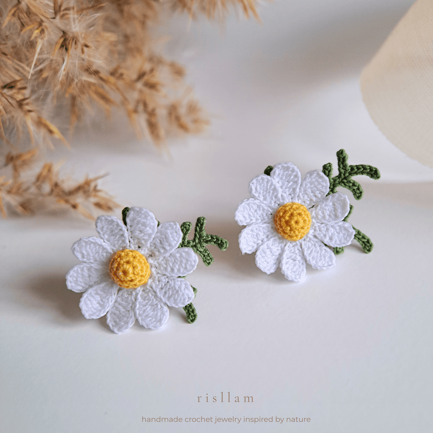 Handmade Crochet Daisy Stud Earings