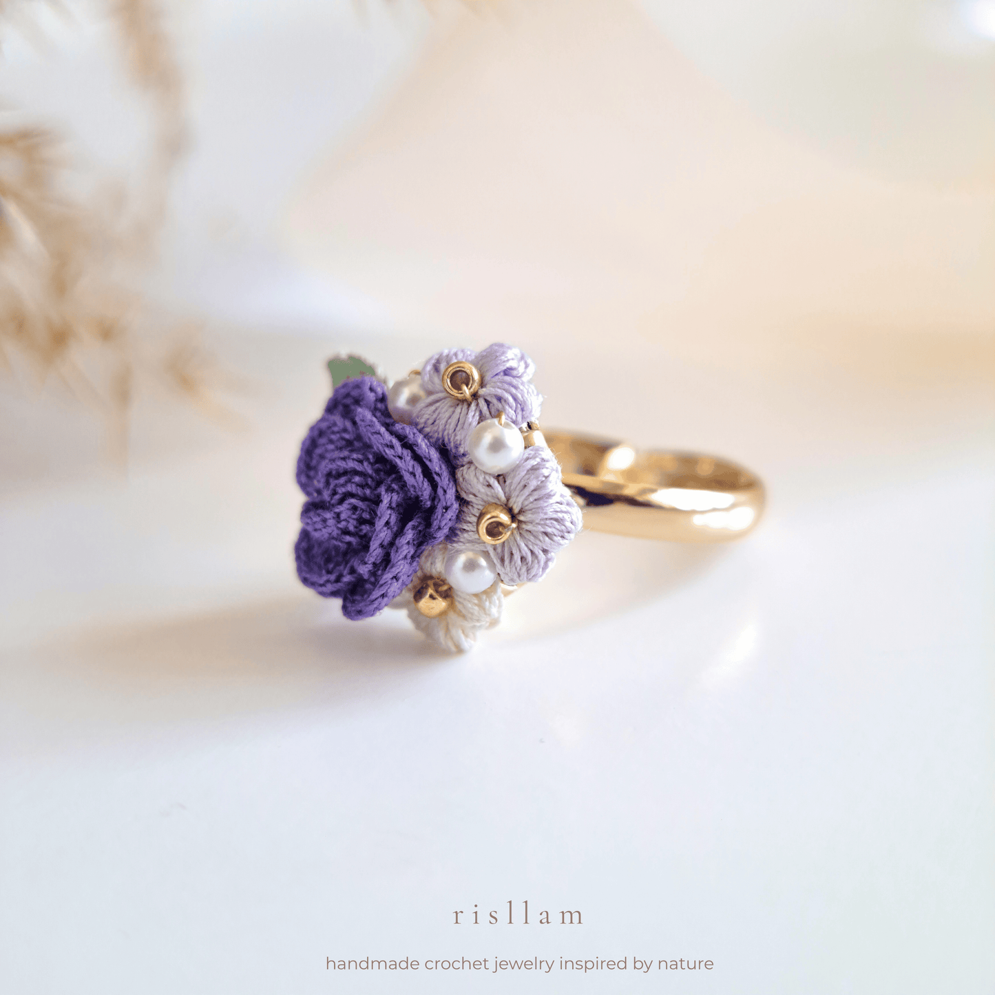 Handmade Crochet Rose & Puff Ring