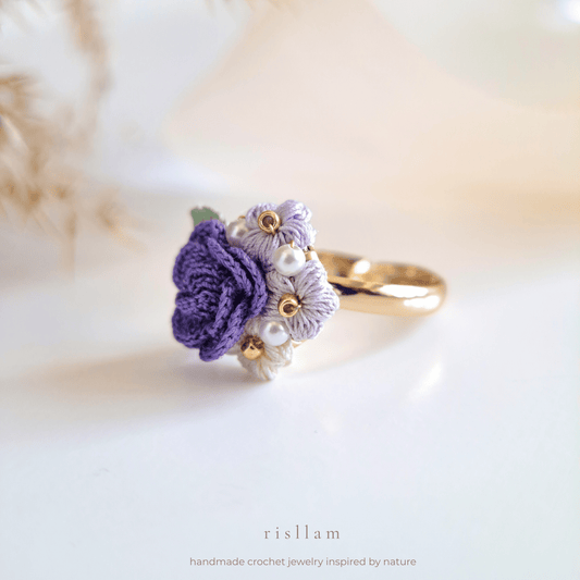 Handmade Crochet Rose & Puff Ring