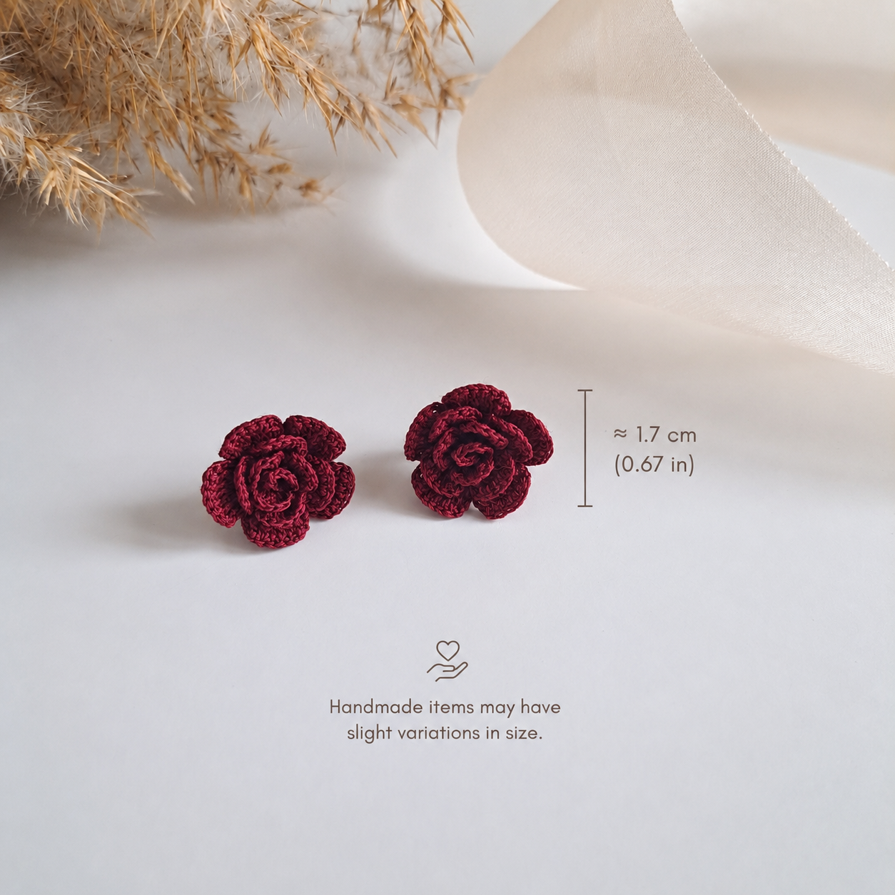 Handmade Crochet Rose Stud Earings