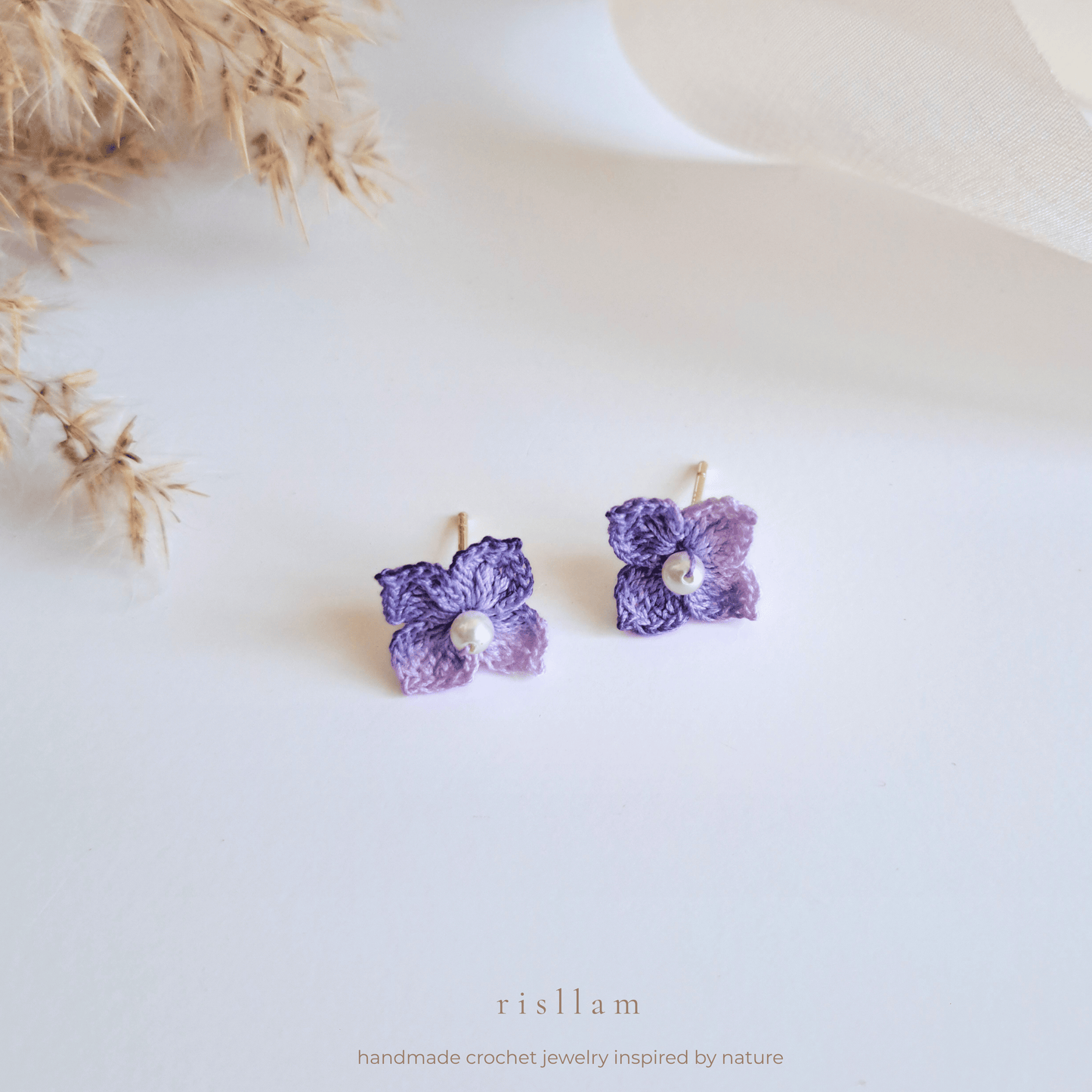 Crochet Mini Hydrangea Stud Earings