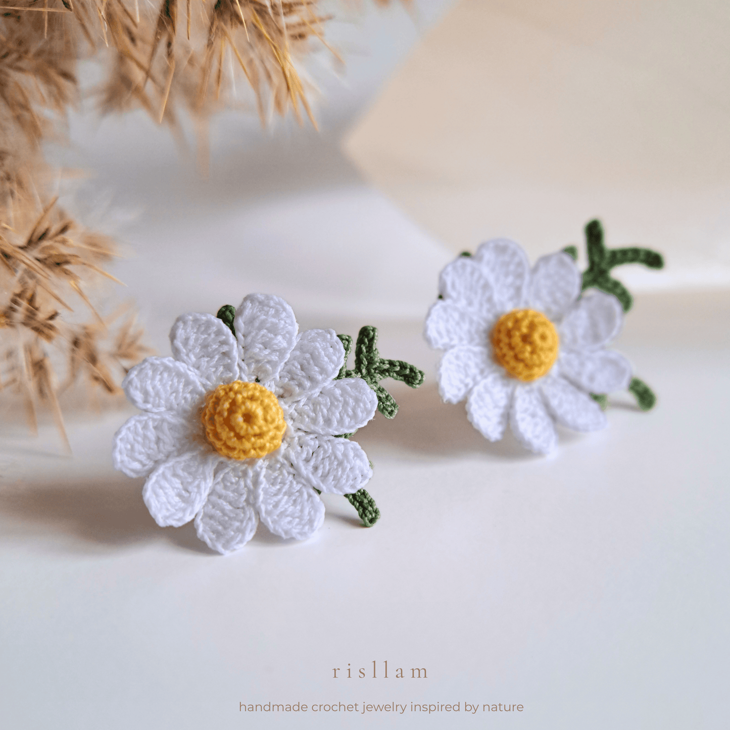 Handmade Crochet Daisy Stud Earings