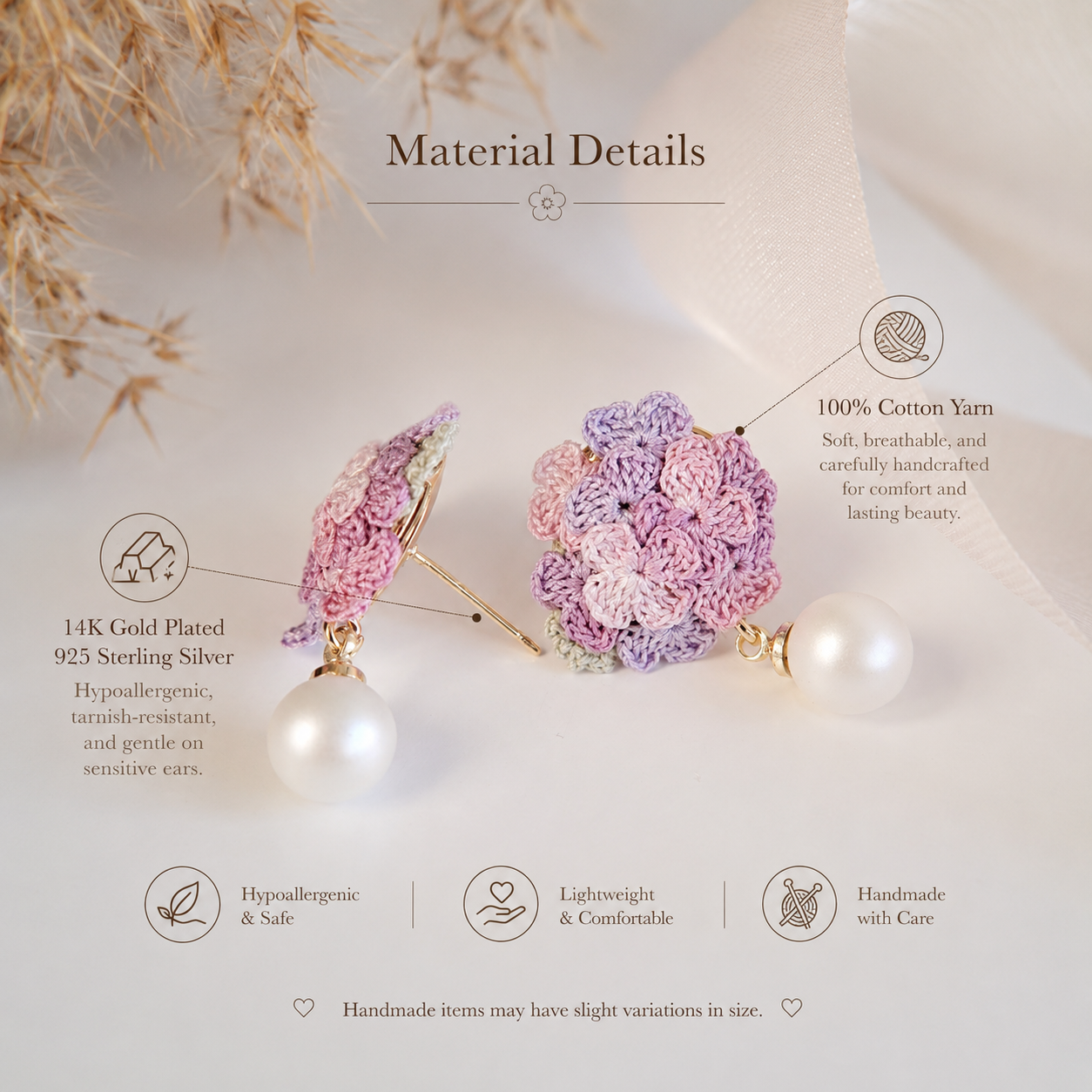 Handmade Crochet Hydrangea Earings