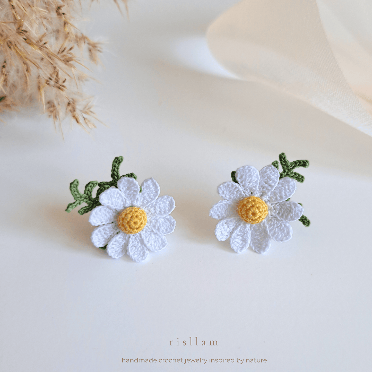 Handmade Crochet Daisy Stud Earings