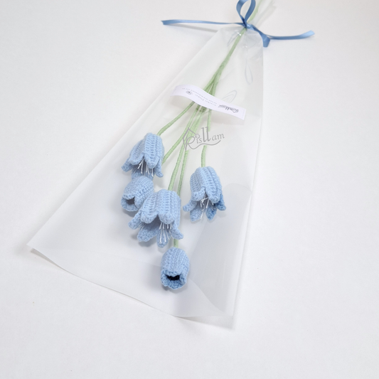 Classic Crochet Common Bluebell in Clear Gift Bag - Ready to Go (Blue, White)