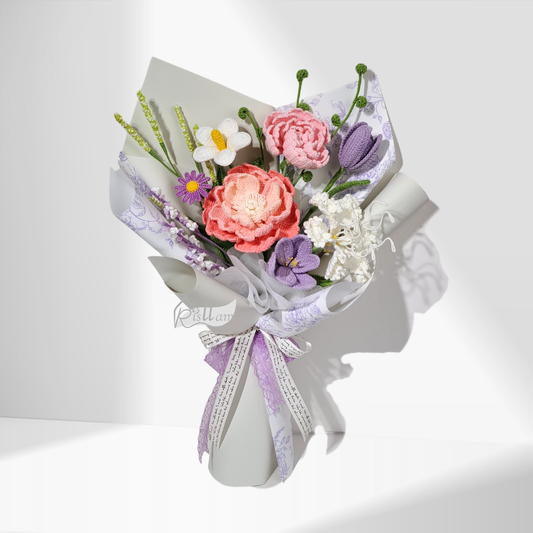 Crochet Pink Daphne & Multifloral Rose Bouquet