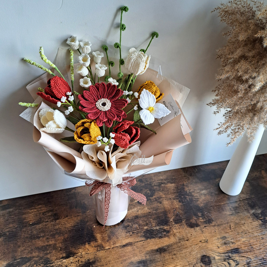Crochet Gerbera and Tulip Bouquet