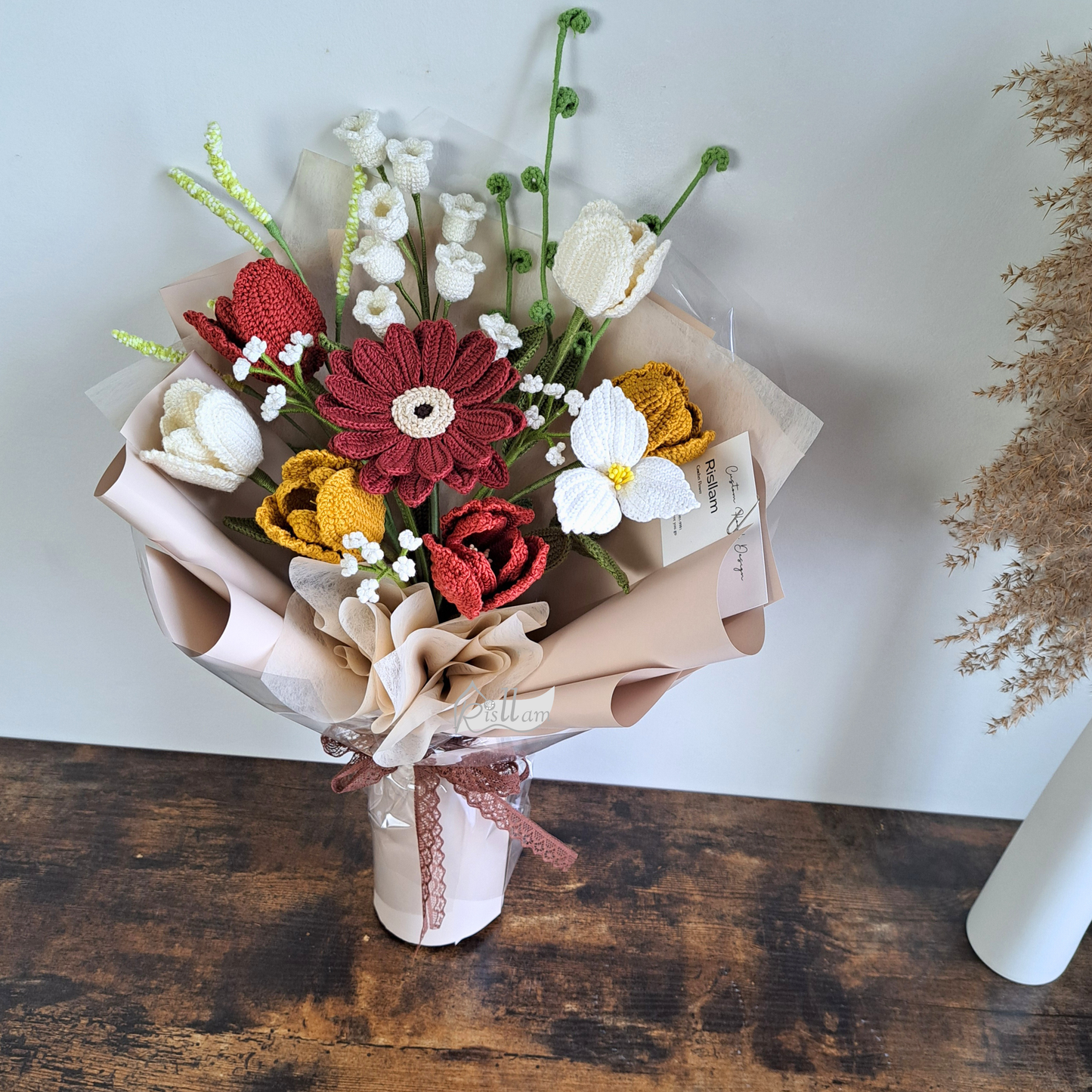 Crochet Gerbera and Tulip Bouquet