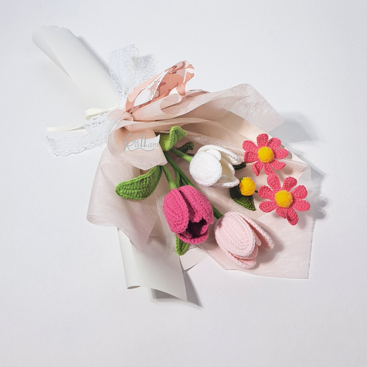 Spring Charm Crochet Tulip & Daisy Bouquet