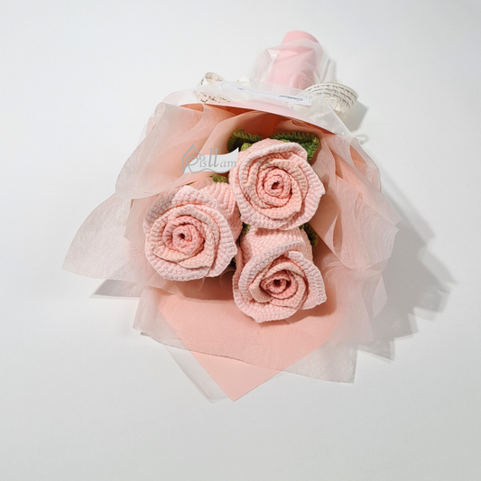 Stemware Rose 01 Bouquet ( 3 stems ) -Pink, Powder Blue, White, Lavender and Red