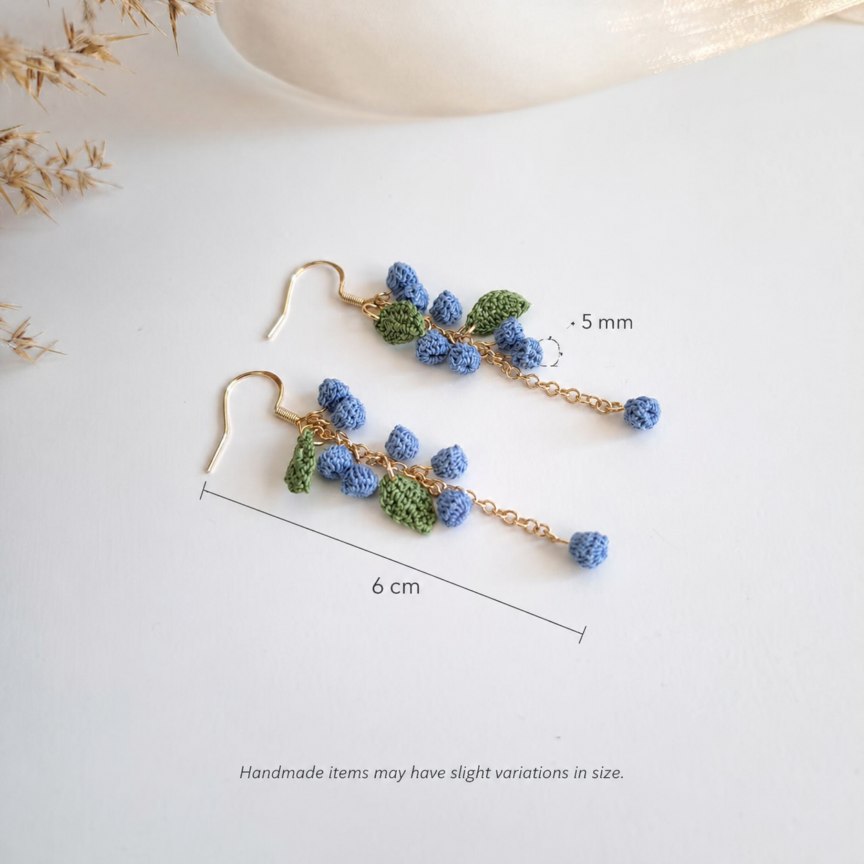 Handmade Crochet Mimosa Flower Dangle Earings