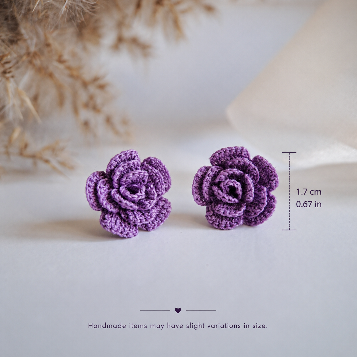 Handmade Crochet Rose Stud Earings -Red, Pink and Purple