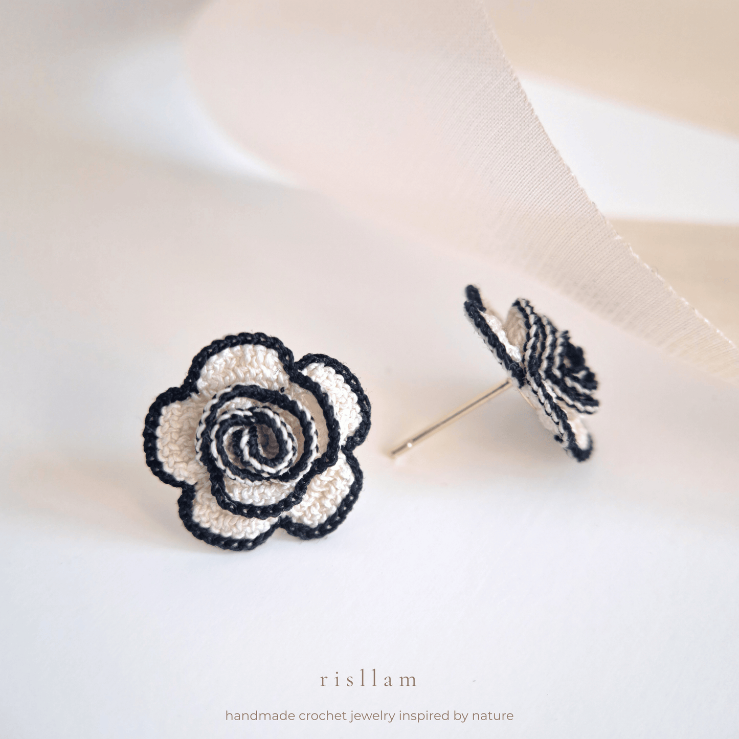 Handmade Crochet Rose Stud Earings