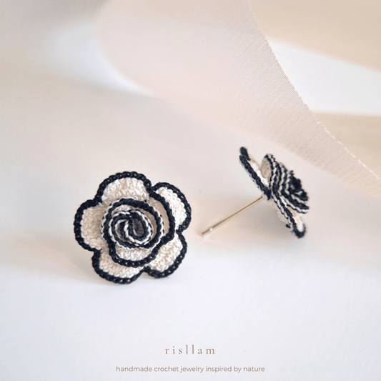Crochet Rose Stud Earrings, Handmade Flower Earrings