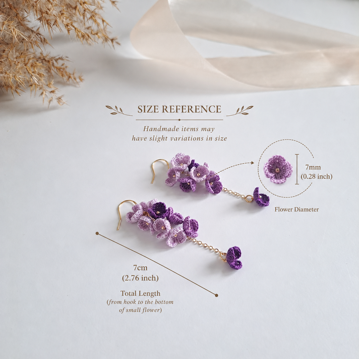 Micro Crochet Purple Blossom Dangle Earings