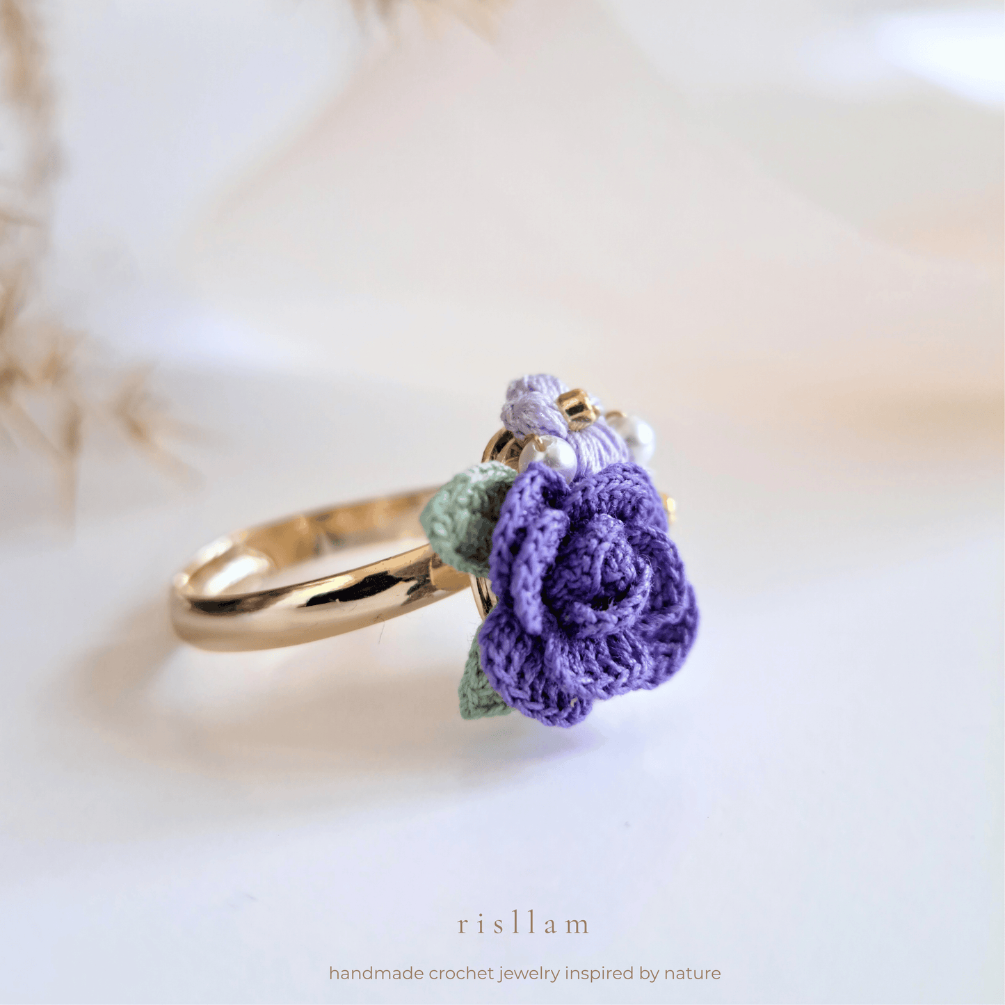 Handmade Crochet Rose & Puff Ring