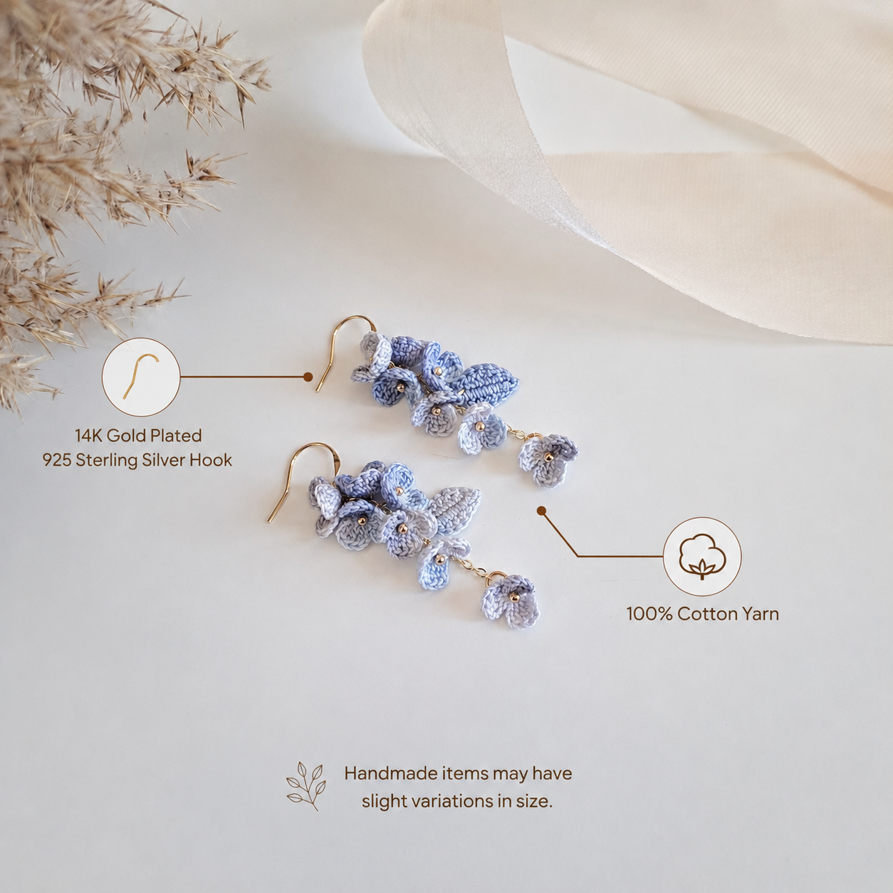 Micro Crochet Blue Blossom Dangle Earings