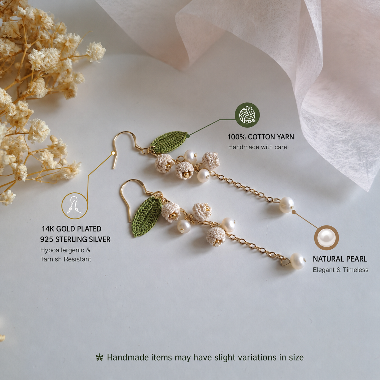 Micro Crochet Lily of the Valley Dangle Earrings