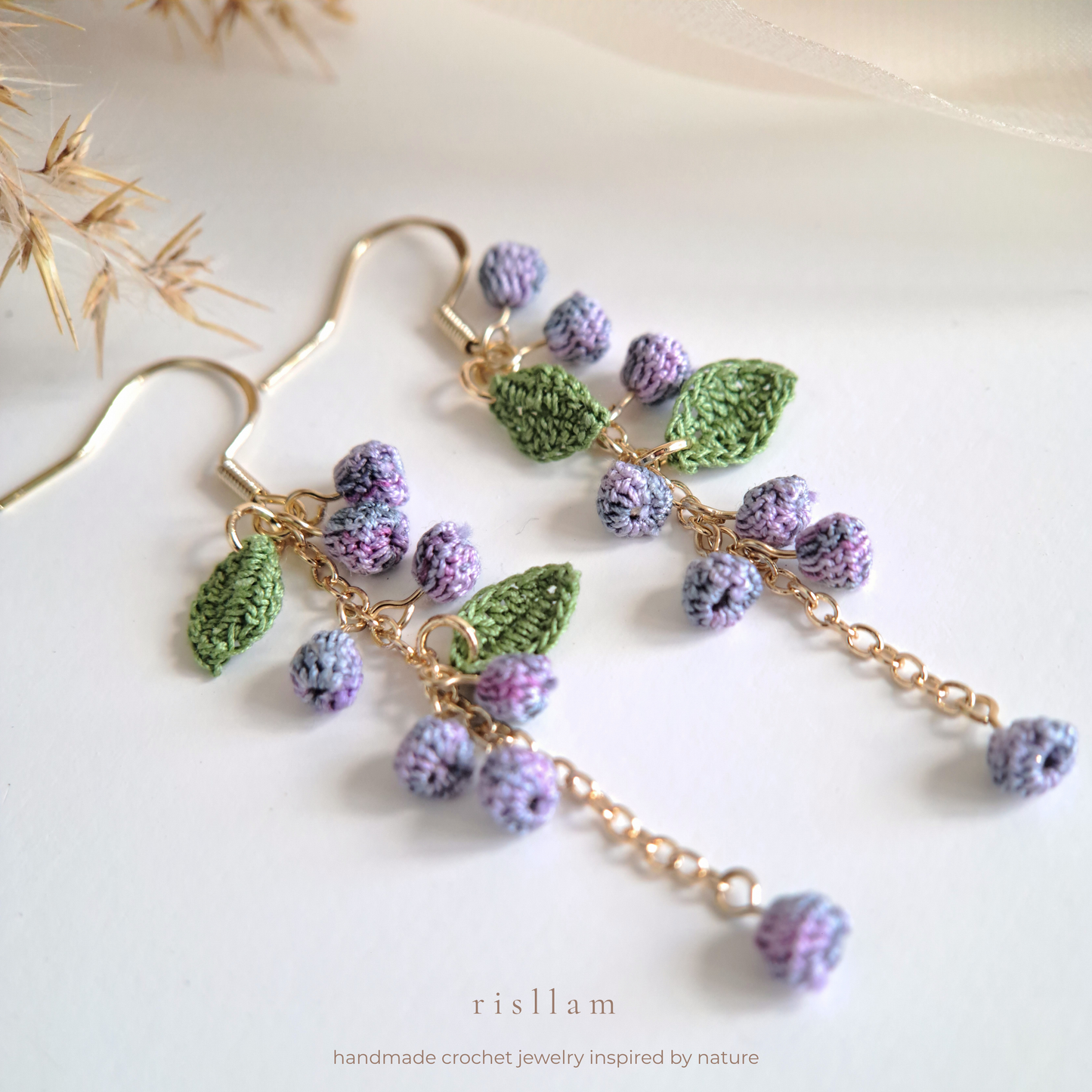 Handmade Crochet Mimosa Flower Dangle Earings