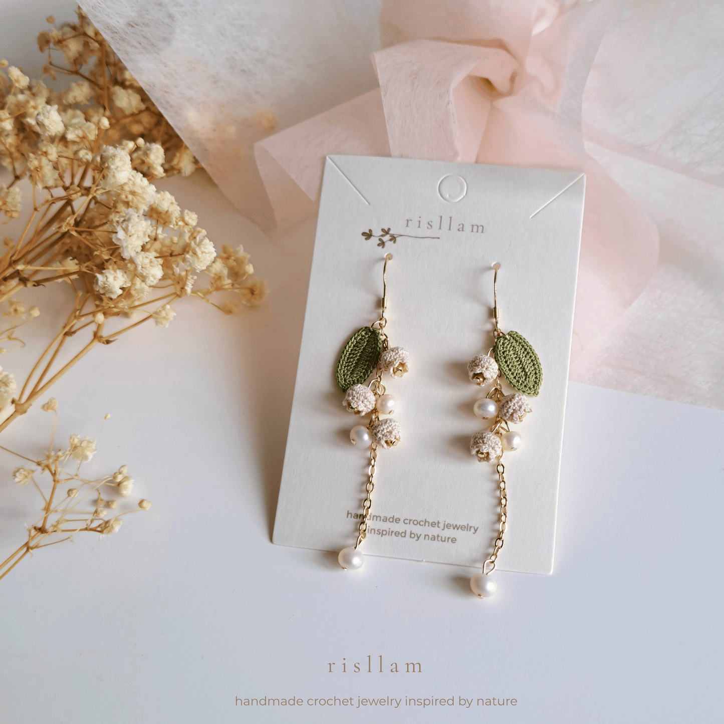 Micro Crochet Lily of the Valley Dangle Earrings