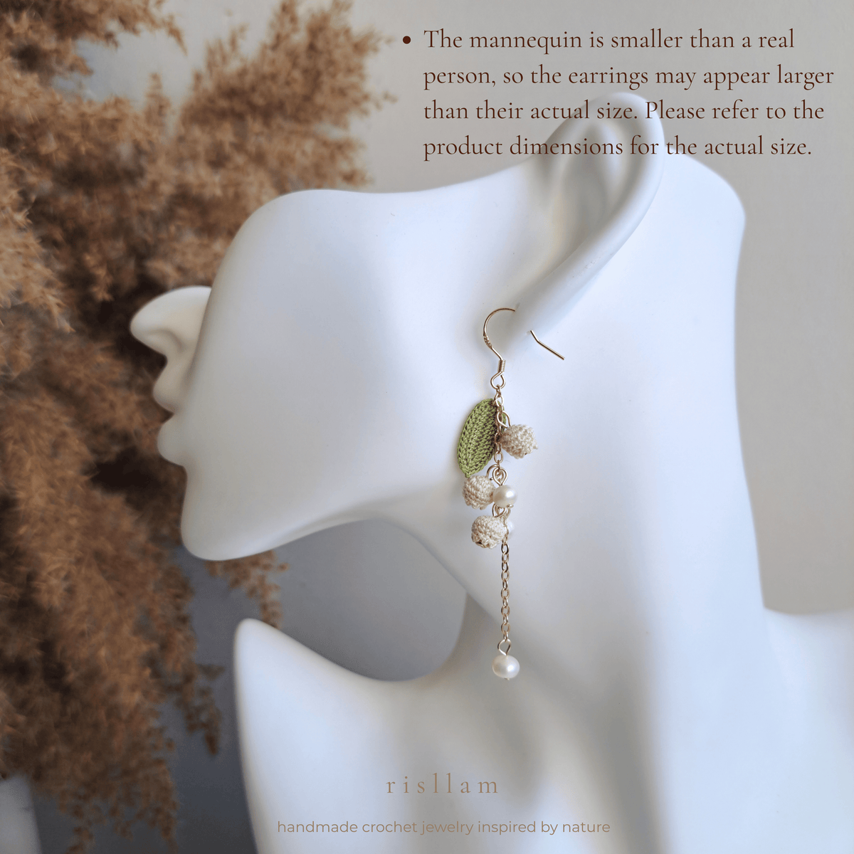 Lily of the Valley Crochet Dangle Earrings, Pearl Accents, Sterling Silver Hooks