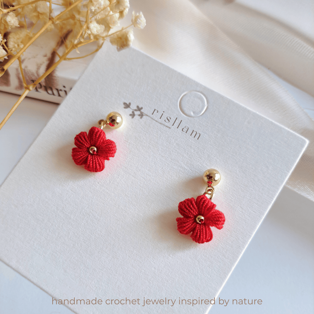 Crochet Puff Drop Earrings, Handmade Cotton Cluster Earrings